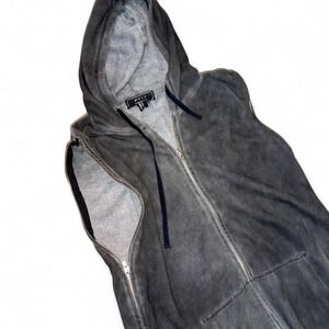 MENS‎ DISTRESSED BLACK SLEEVELESS HOODIE VEST  MUSCLE JACKET MEDIUM